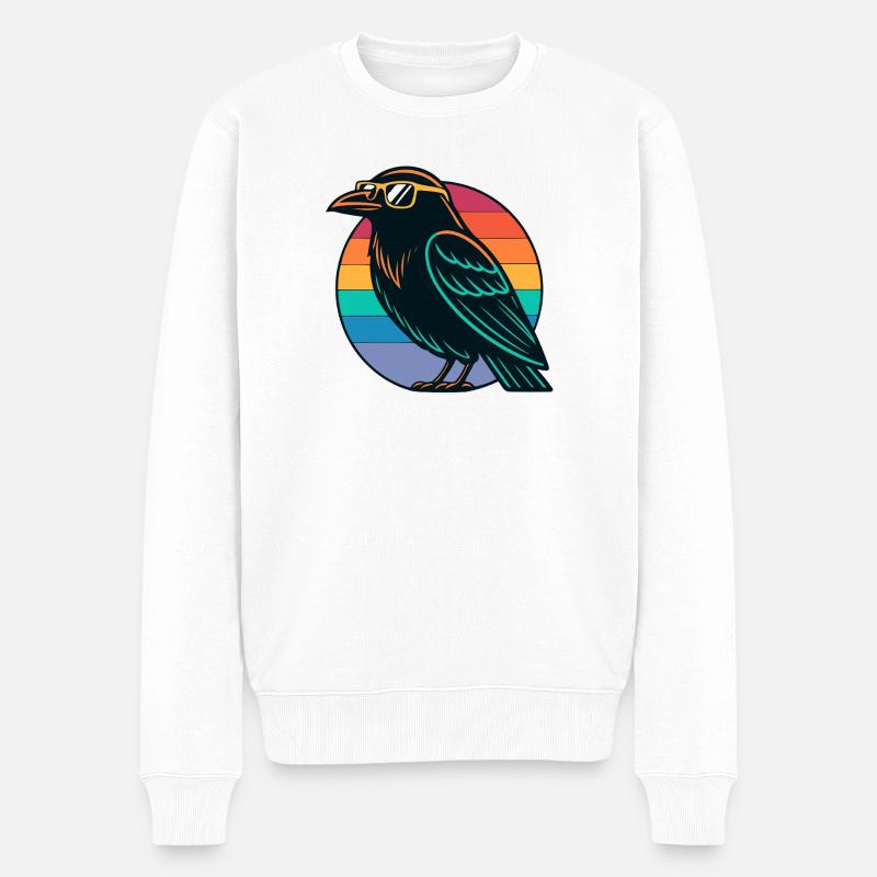 Retro Rainbow Raven - Männer Premium Bio Pullover - Weiß