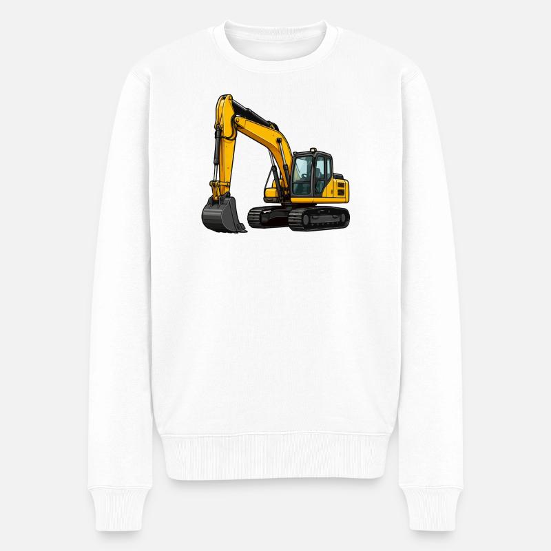 Gelber Bagger auf Baustelle - Männer Premium Bio Pullover - Weiß