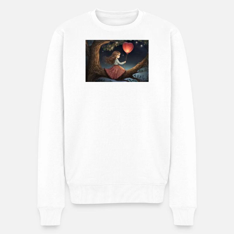 Mädchen mit Herzballon auf einem Ast - Männer Premium Bio Pullover - Weiß