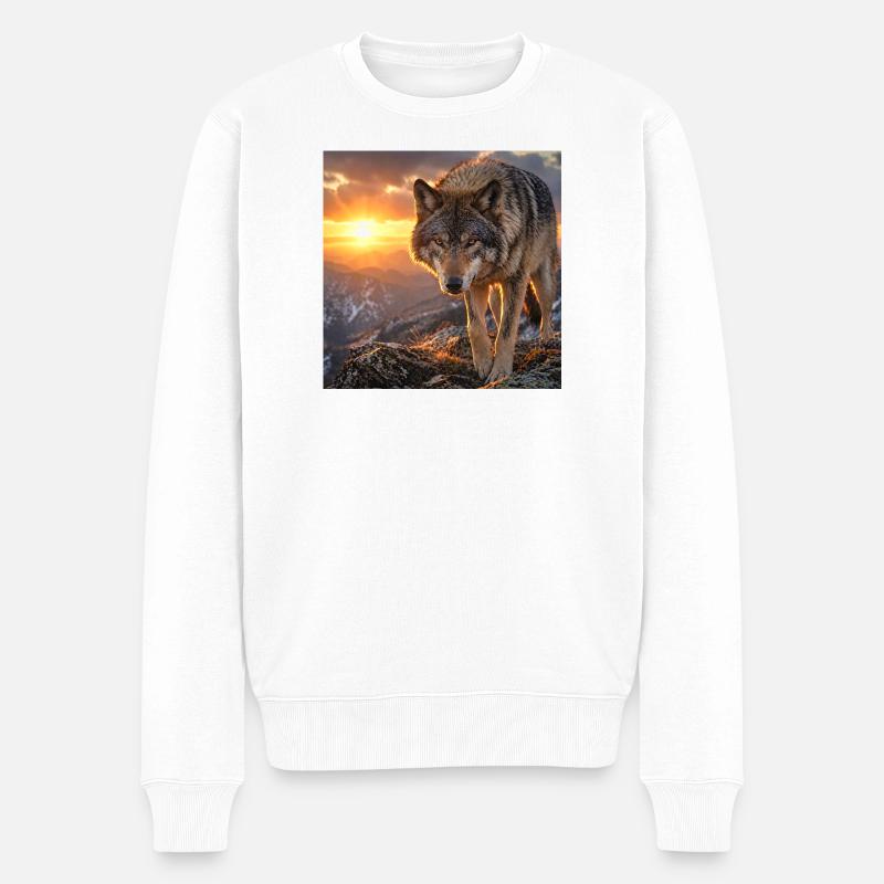 Loup dans la montagne du coucher du soleil - Pull Premium bio Homme - blanc