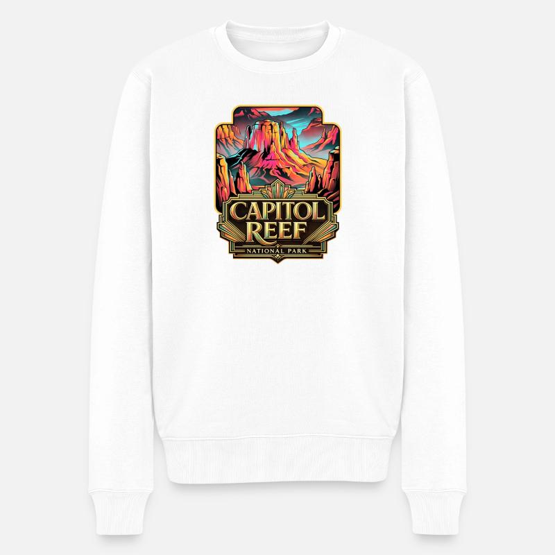 Capitol Reef Neon-Wüstenlandschaft - Männer Premium Bio Pullover - Weiß