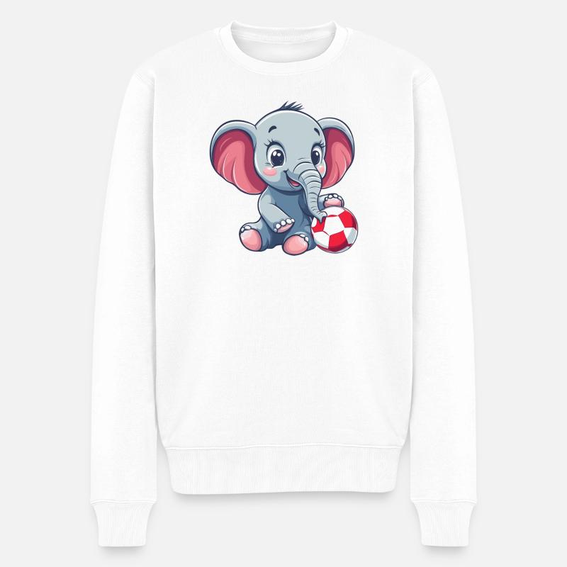 Niedlicher Elefant mit Ball - Männer Premium Bio Pullover - Weiß