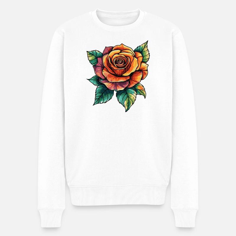 Rose Blüte - Männer Premium Bio Pullover - Weiß