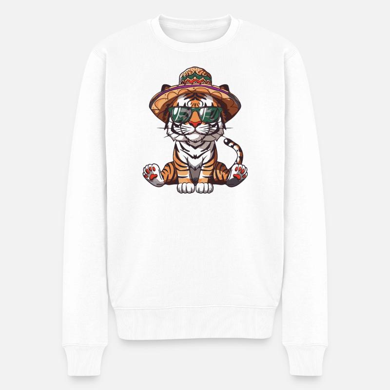 Tiger Comic Lustig Sombrero - Männer Premium Bio Pullover - Weiß