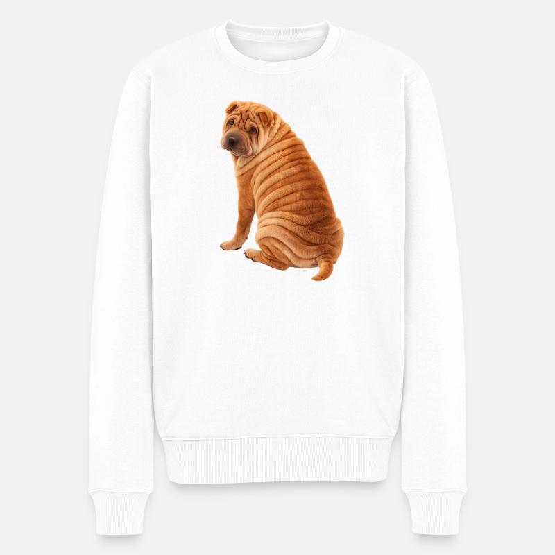 Shar Pei assis - Pull Premium bio Homme - blanc