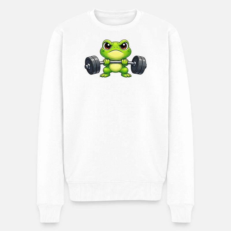 Kraftfrosch beim Heben schwerer Gewichte - Männer Premium Bio Pullover - Weiß