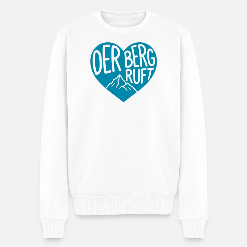 Der Berg ruft Herz  - Männer Premium Bio Pullover - Weiß
