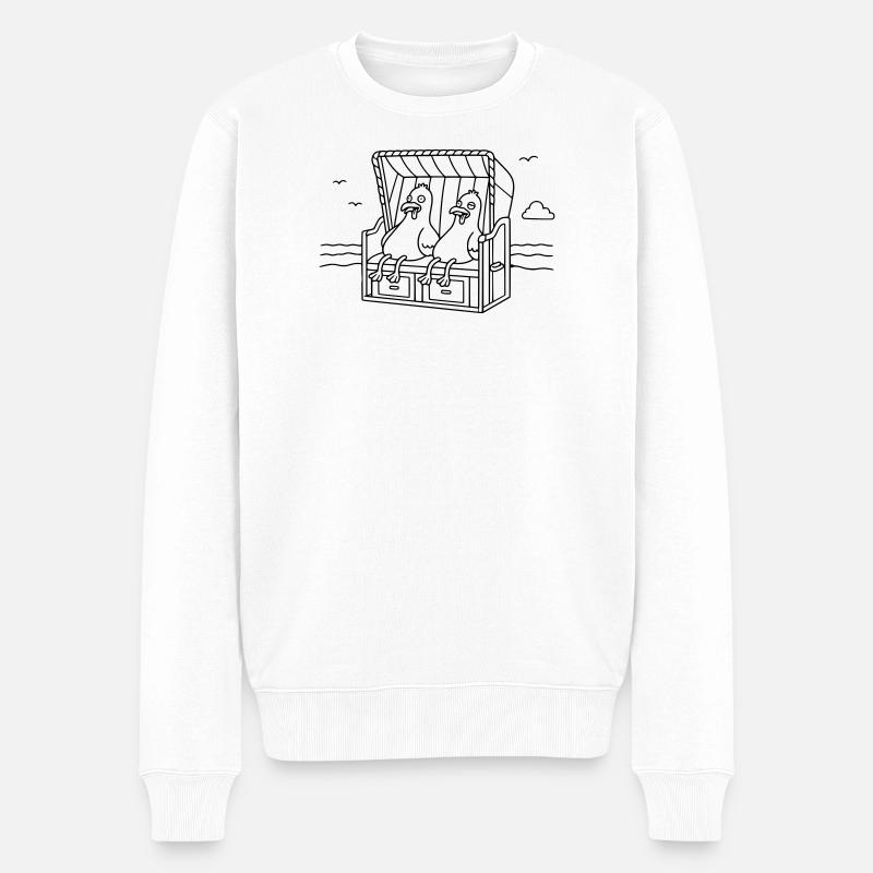 Witzige Möwen Strandkorb - Männer Premium Bio Pullover - Weiß