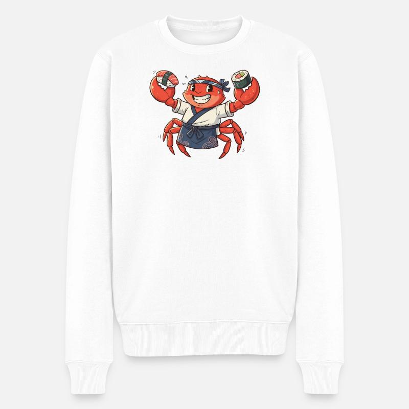 Krabben Sushi-Koch mit Kopfbedeckung - Männer Premium Bio Pullover - Weiß