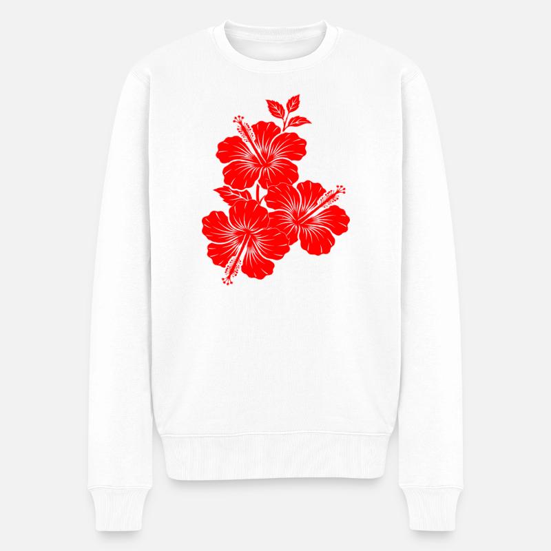 Rote Hibiskus-Dreiblumen-Silhouette - Männer Premium Bio Pullover - Weiß