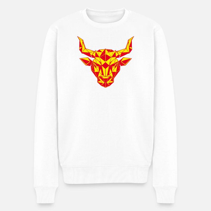 Geometrischer Stierkopf Feuerrot, Sternzeichen  - Männer Premium Bio Pullover - Weiß
