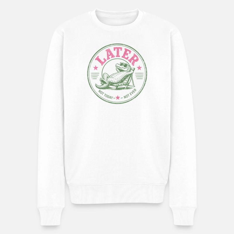 Crocodile procrastinateur Jamais aujourd’hui - Pull Premium bio Homme - blanc
