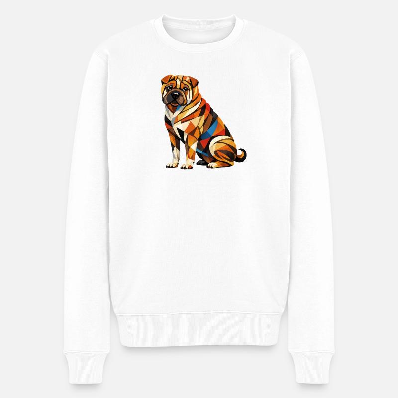 Shar pei Geometric - Pull Premium bio Homme - blanc