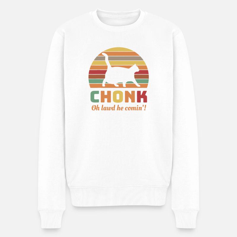 Chonk Cat Retro Sonnenuntergangs-Tee - Männer Premium Bio Pullover - Weiß