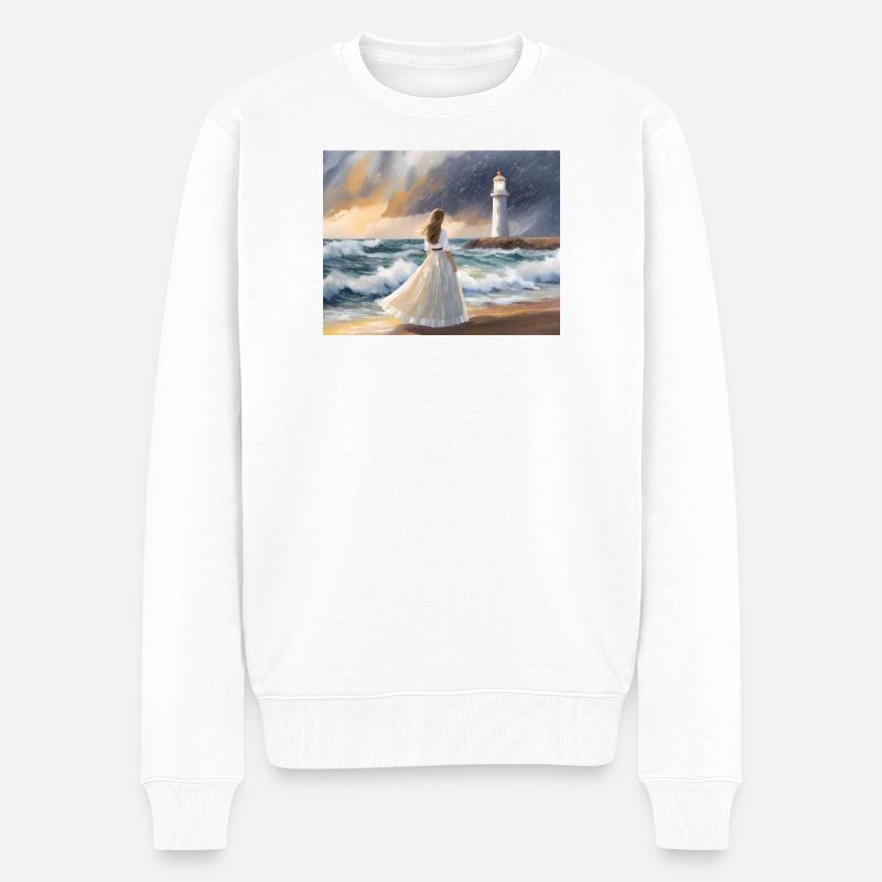 Die Frau und der Leuchtturm  - Männer Premium Bio Pullover - Weiß