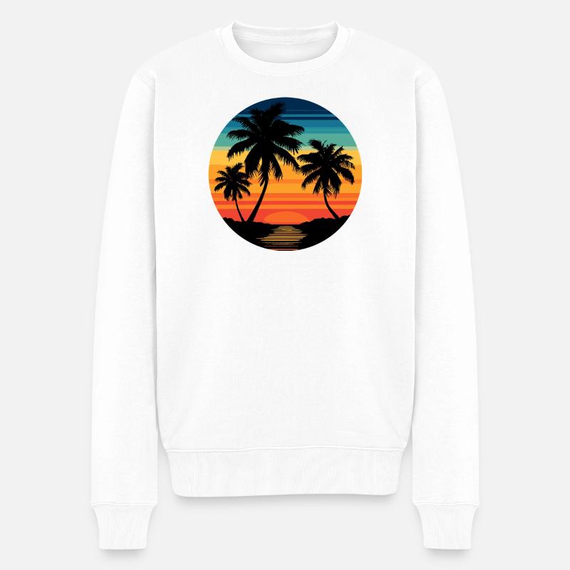 Tropischer Sonnenuntergang mit Palmen - Männer Premium Bio Pullover - Weiß