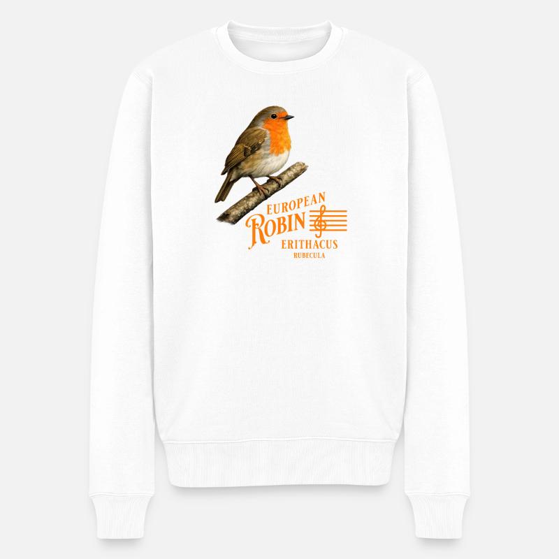 European Robin Rotkehlchen Vogel Design - Männer Premium Bio Pullover - Weiß