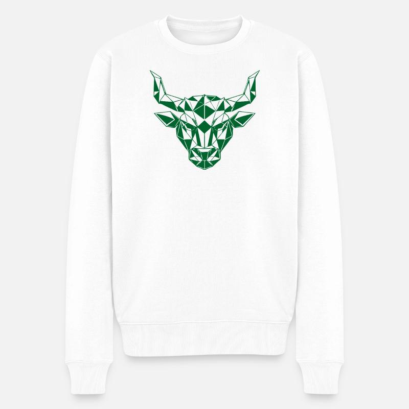 Polygone géométrique Tête de taureau vert - Pull Premium bio Homme - blanc