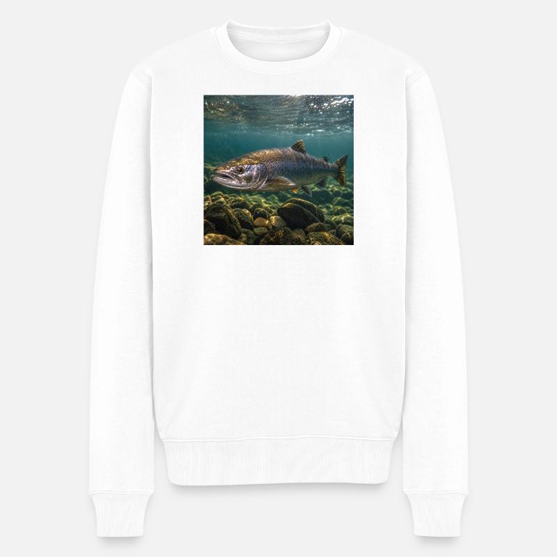 Lachs-Unterwassermotiv - Männer Premium Bio Pullover - Weiß