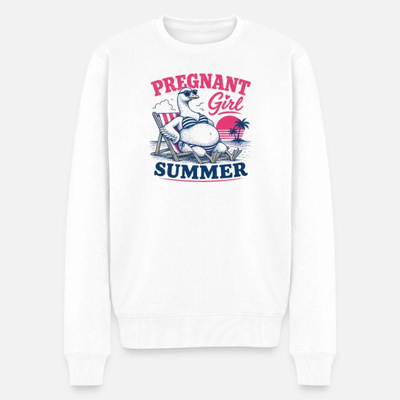 Schwangere Sommerdodo am Strand - Männer Premium Bio Pullover - Weiß