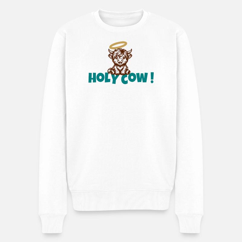 Holy Cow Halo Cartoon - Männer Premium Bio Pullover - Weiß