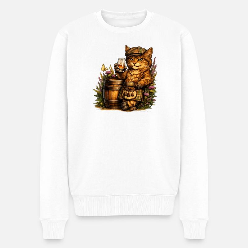 Schottische Wildkatze mit Whiskyfass - Männer Premium Bio Pullover - Weiß