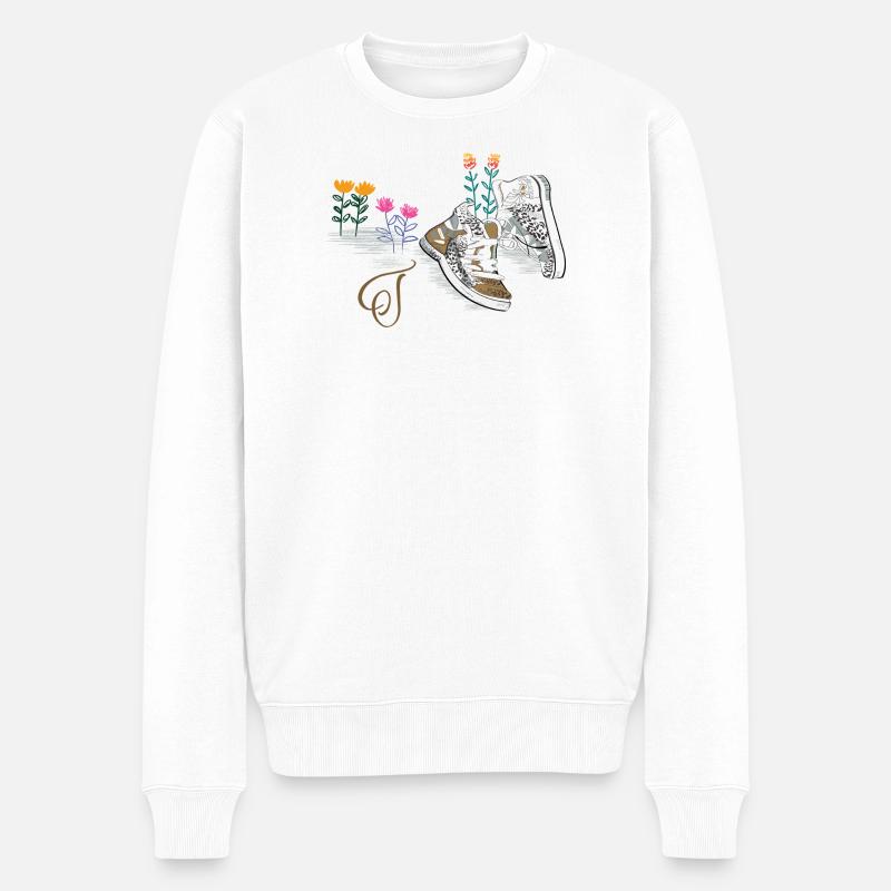 Bottes de randonnée avec des fleurs - Pull Premium bio Homme - blanc