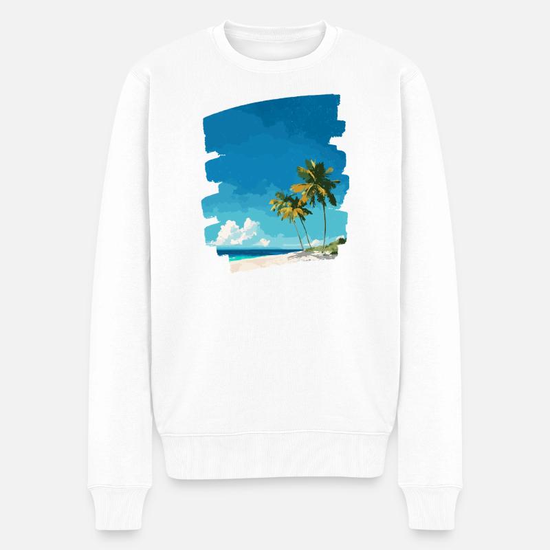 Strand Meer Palmen - Männer Premium Bio Pullover - Weiß