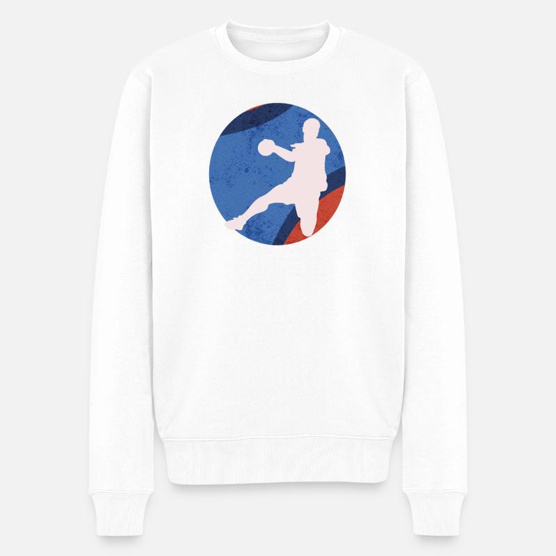 Basketball Silhouette im Retro-Pop - Männer Premium Bio Pullover - Weiß
