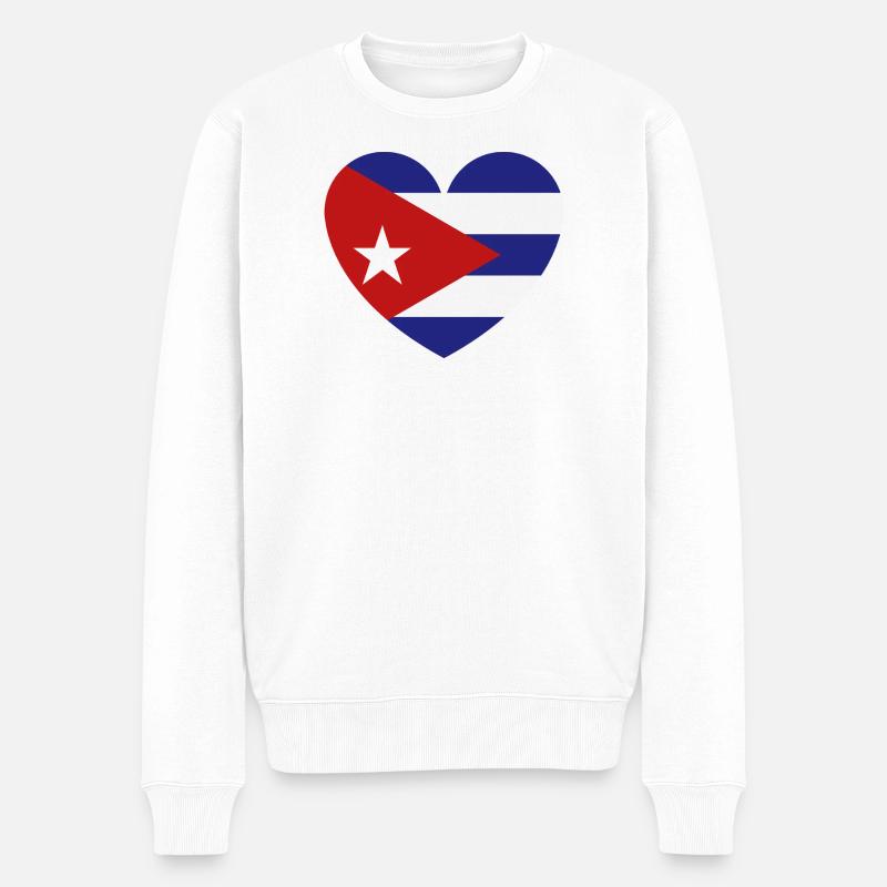 Heart Cuba Flagge - Männer Premium Bio Pullover - Weiß
