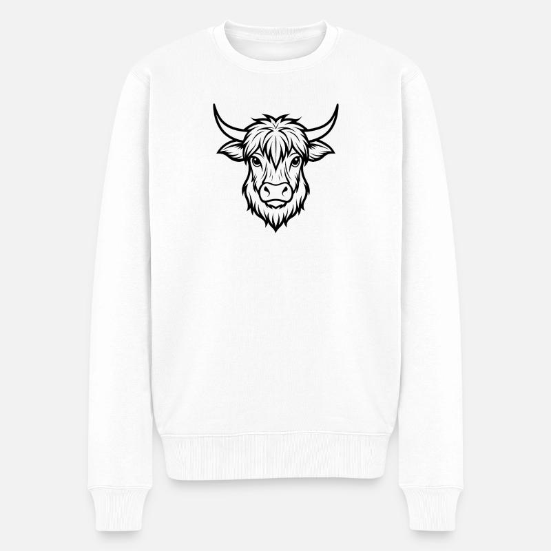 Highland-Kuhkopf - Männer Premium Bio Pullover - Weiß