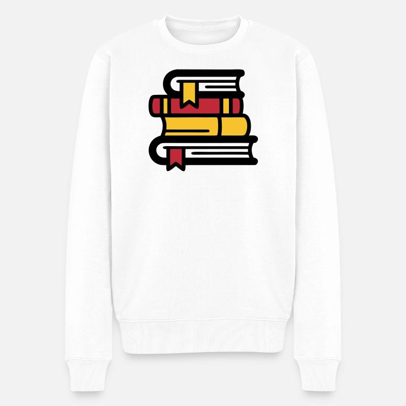 Bücherstapel Lesen BookTok Bunt - Männer Premium Bio Pullover - Weiß