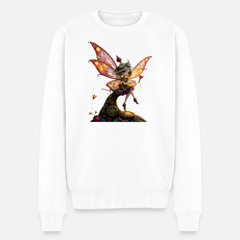 Fée steampunk aux ailes lumineuses - Pull Premium bio Homme - blanc