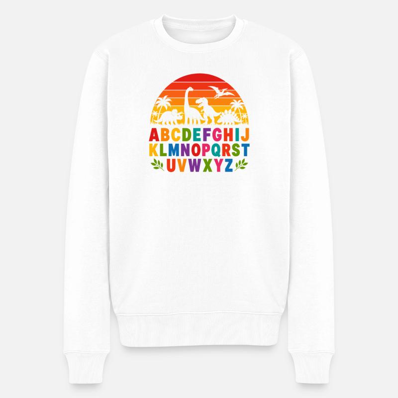 Regenbogen-Dino-Alphabet - Männer Premium Bio Pullover - Weiß
