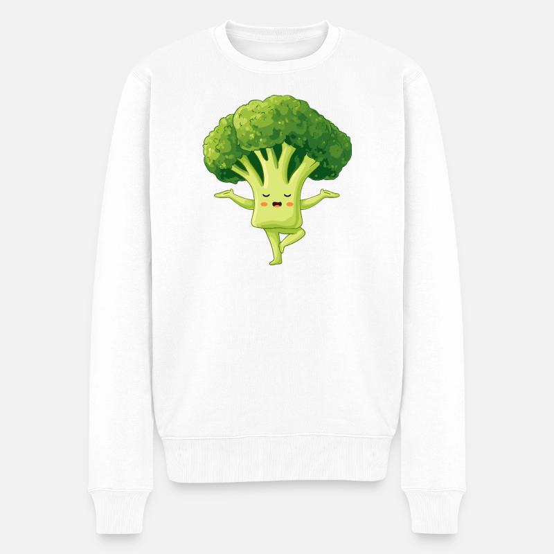 Kawaii Brokkoli Yoga Charme - Männer Premium Bio Pullover - Weiß