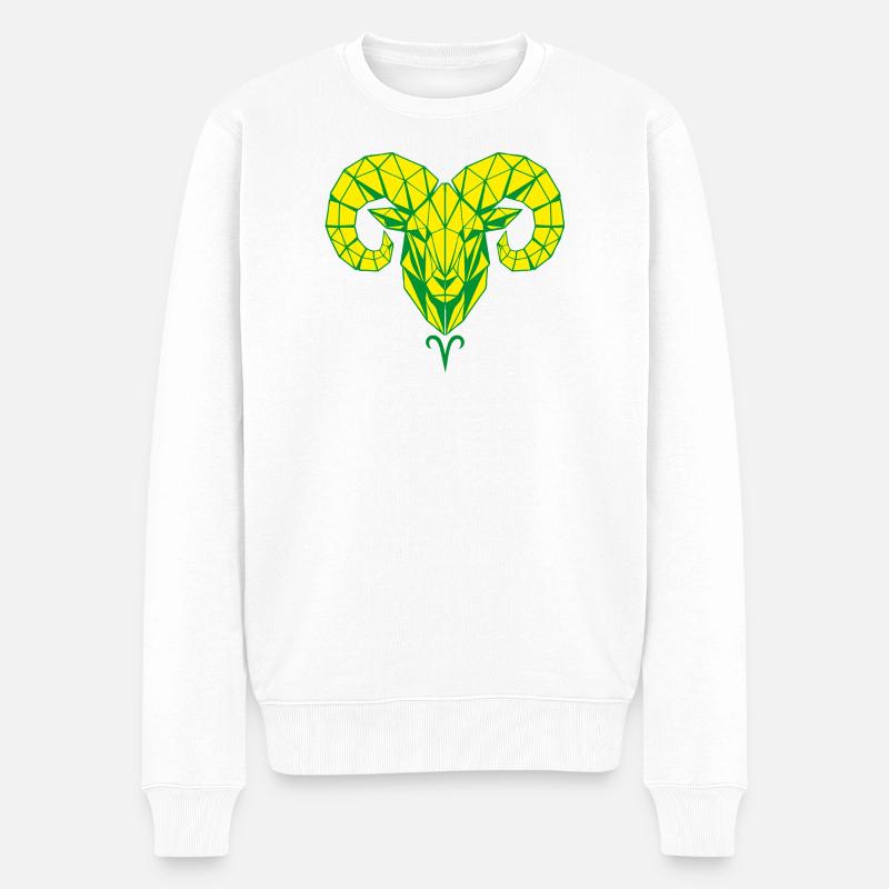 Tête géométrique de bélier jaune-vert - Pull Premium bio Homme - blanc