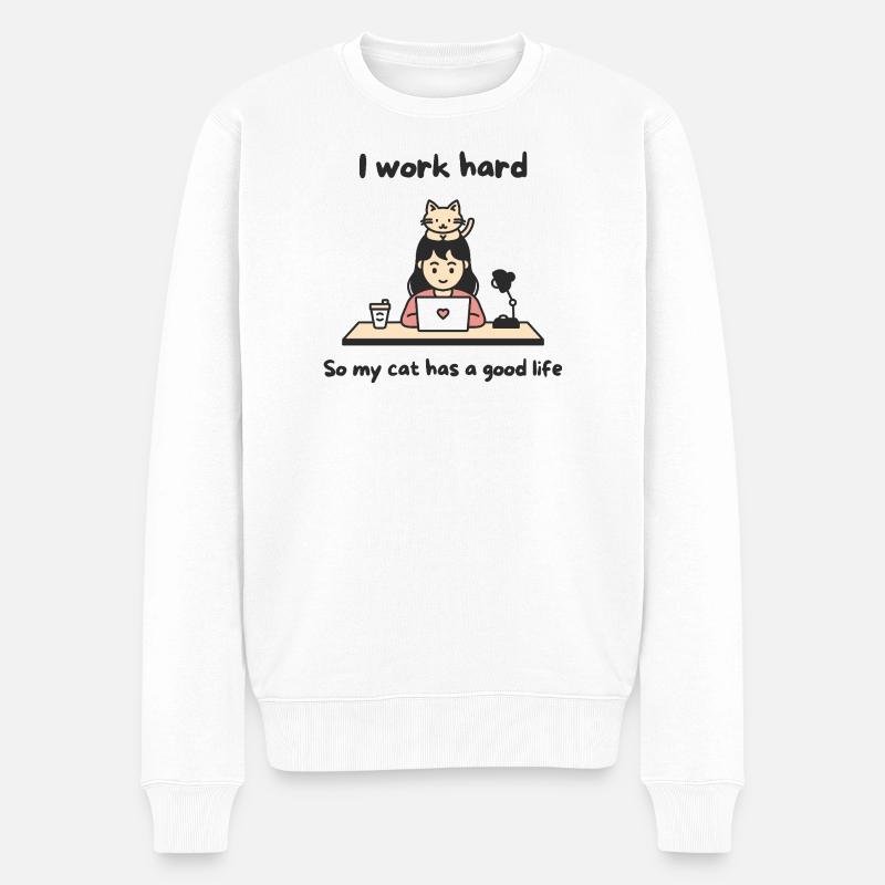 Schreibtischkatzen-Hustle - Männer Premium Bio Pullover - Weiß