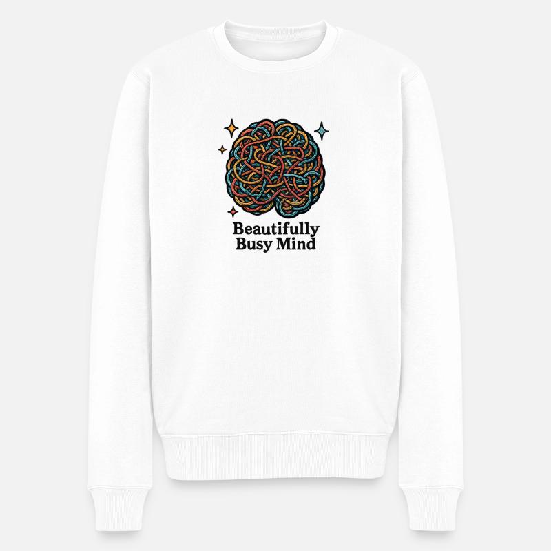 Bunte Gedankenknäuel - Männer Premium Bio Pullover - Weiß