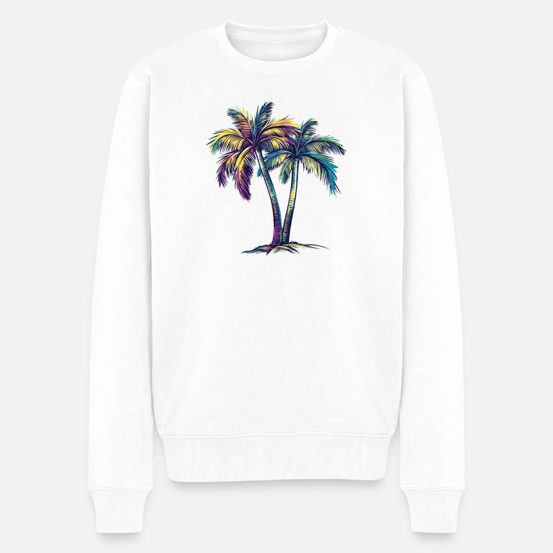 Regenbogenpalmen Tropentraum - Männer Premium Bio Pullover - Weiß