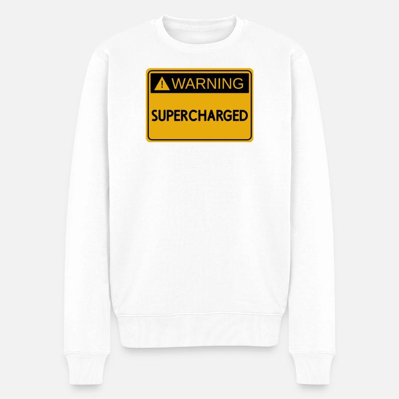 USDM-Aufkleber – SUPERCHARGED - Männer Premium Bio Pullover - Weiß