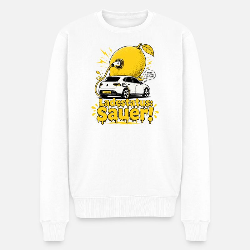 Ladestatus Sauer, E Auto Satire. - Männer Premium Bio Pullover - Weiß