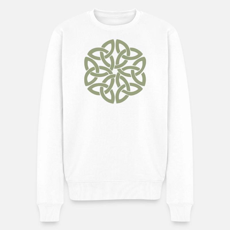 Kreisförmiger keltischer Knoten-Twist - Männer Premium Bio Pullover - Weiß