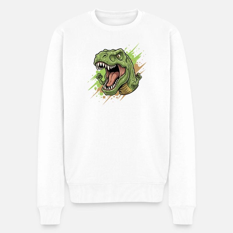 Wütender T Rex mit Farbschwall - Männer Premium Bio Pullover - Weiß
