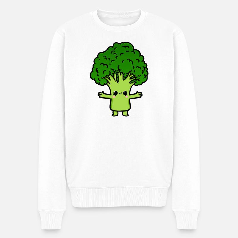 Kawaii Brokkoli-Buddy-Illustration - Männer Premium Bio Pullover - Weiß