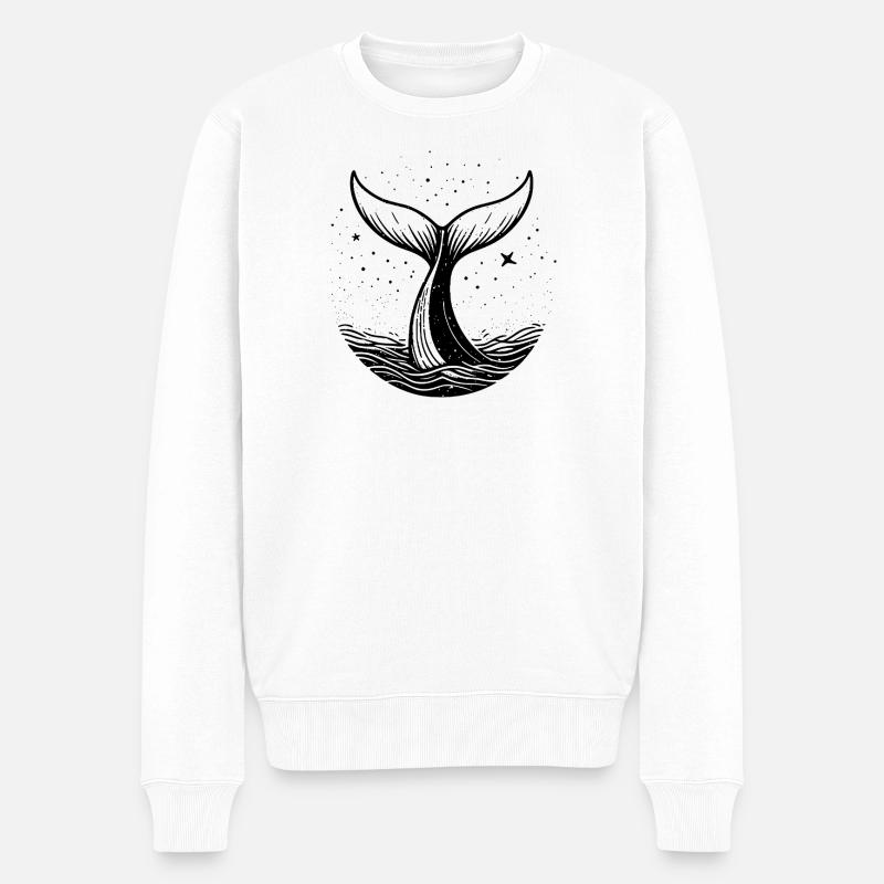 Wal Silhouette Minimal Ozean Design - Männer Premium Bio Pullover - Weiß