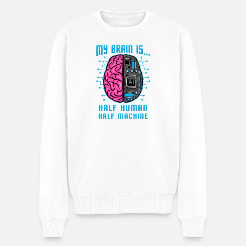 Graphique IA mi-humain mi-machine - Pull Premium bio Homme - blanc
