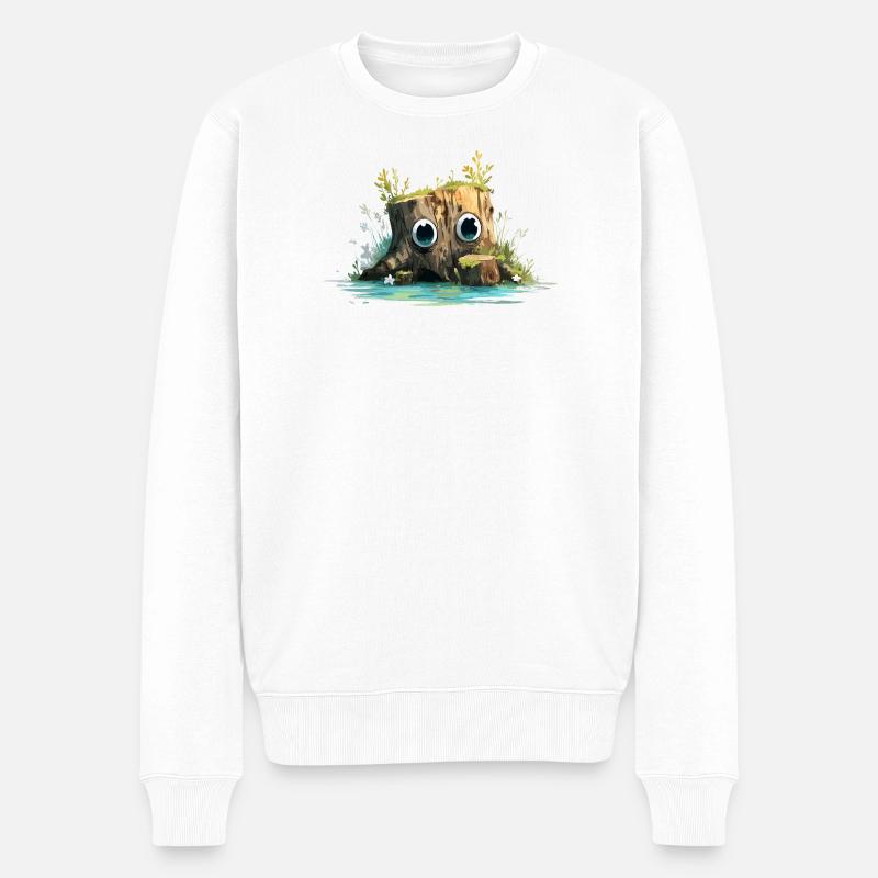 Waldstumpf mit neugierigen Augen - Männer Premium Bio Pullover - Weiß