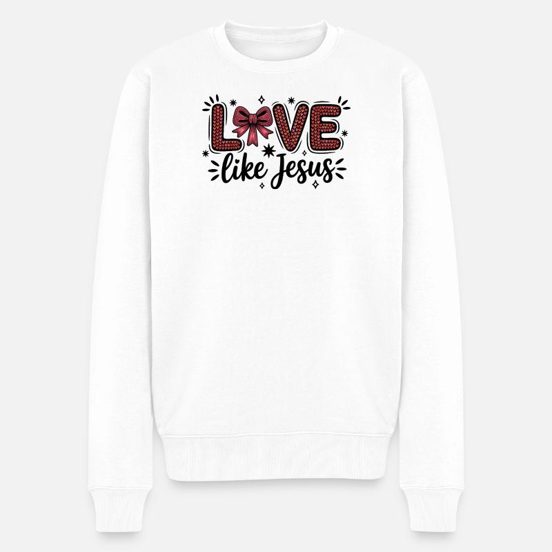 Love Like Jesus Heart Scripture Bow - Men's Premium Organic Jumper - white
