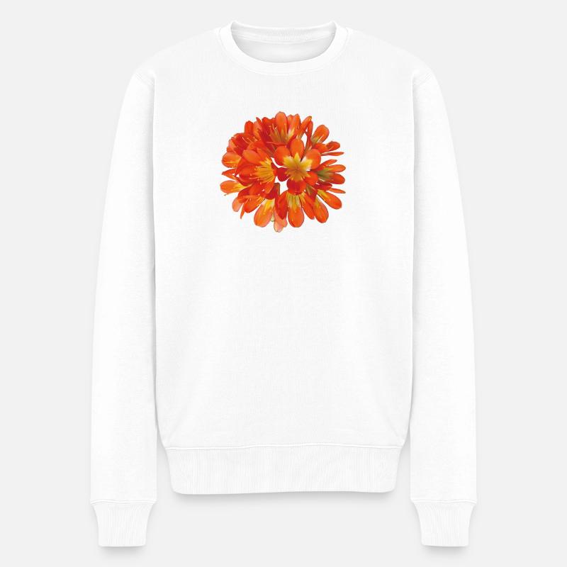 Leuchtend orangefarbene Clivia-Botanische Blumenblüte - Männer Premium Bio Pullover - Weiß