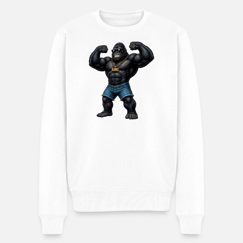 König Gorilla Bling - Männer Premium Bio Pullover - Weiß